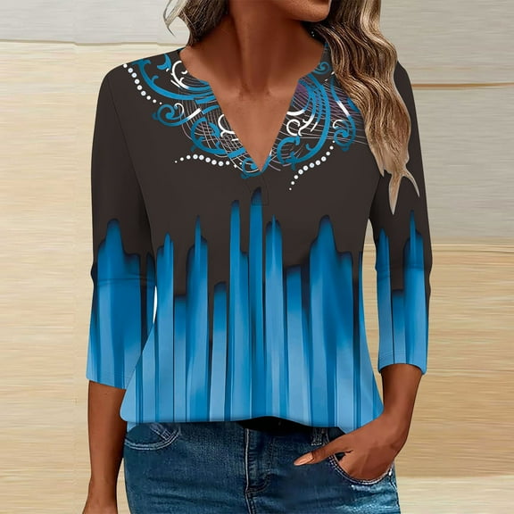 WXLWZYWL Items Free Shipping Womens 3/4 Sleeve T Shirt Printed Top Pullover Round Neck Color Block Casual Loose Tunic Tee