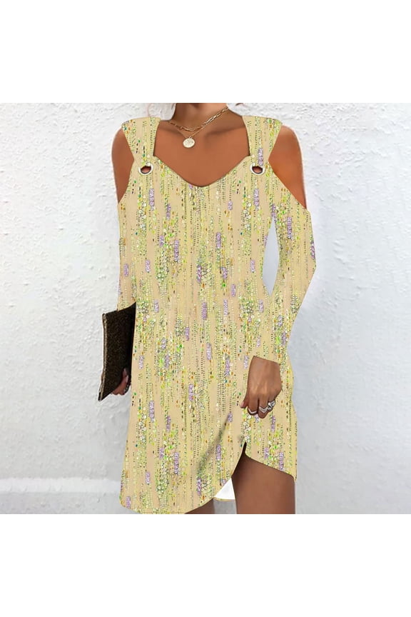 Items Free Shipping Womens Long Sleeve Fall Dresses Mini Dress Homecoming Casual Crewneck Cold Shoulder Dress for Women