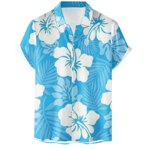 WXLWZYWL Men's Plus Size Hawaiian Shirt Short Sleeves Button Down Leaves Floral Printed Summer Beach Casual Loose Dressy Shirts Tops Blue XXL