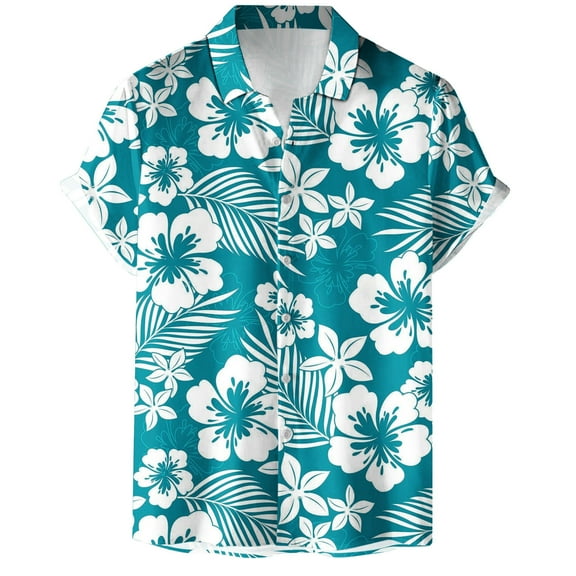 WXLWZYWL Men's Plus Size Hawaiian Shirt Short Sleeves Button Down Leaves Floral Printed Summer Beach Casual Loose Dressy Shirts Tops Navy XXL