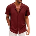 thumbnail image 1 of WXLWZYWL Mens Plus Size Shirts Short Sleeve Guayabera Shirts Linen Cotton Button Down Mexican Embroidered Cuban Wedding Shirt Summer Beach Tops Wine XL, 1 of 5