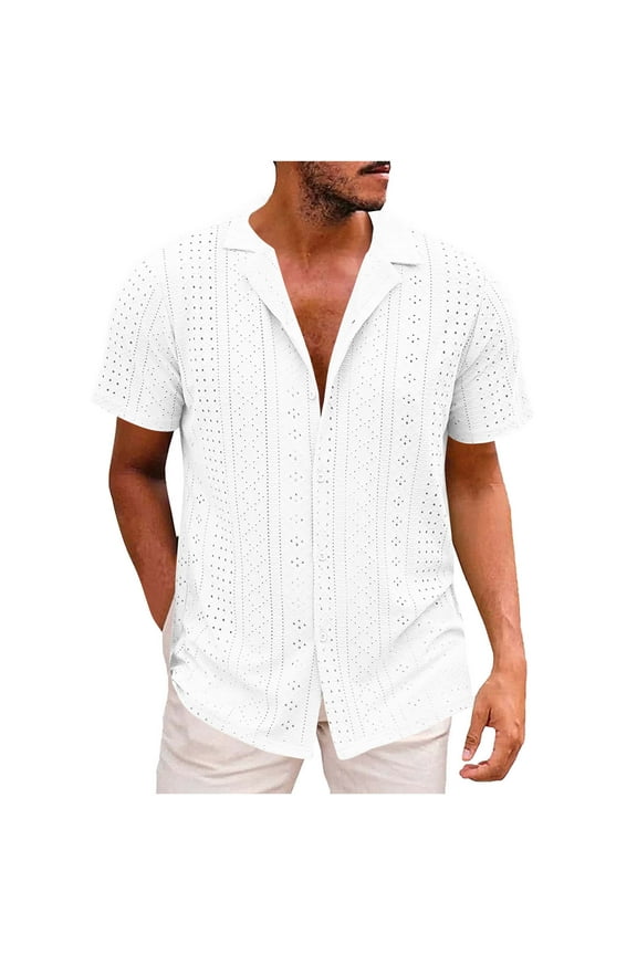Mens Plus Size Shirts Short Sleeve Guayabera Shirts Linen Cotton Button Down Mexican Embroidered Cuban Wedding Shirt Summer Beach Tops White XXXL