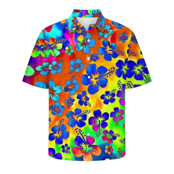WXLWZYWL Plus Size Hawaiian Shirt for Men Shortsleeve Button Down Palms Color Floral Printing Casual Loose Vacation Unisex Shirts Multicolor S