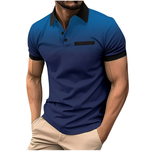2024 Clearance SaleWXLWZYWL Plus Size Clearance Mens Polo Shirts 2024 Short Sleeve Button Up Color Block Casual Polo T Shirt Slim Fit Lightweight Quick-Dry Athletic Golf Shirts with Pocket