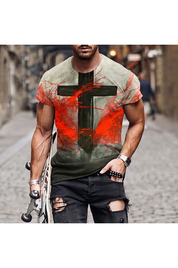 Plus Size Men's T Shirts Short Sleeve Round Neck Jesus Cross 3D Printing T Shirts Funny Graphic Tees Tops Christian Religious Bible Loose Casual T Shirts