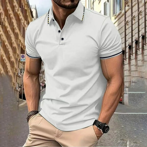 WXLWZYWL Plus Size Mens Polo Shirts Short Sleeve Button Up Casual Stylish Polo Shirts Summer Vacation Casual Shirts Loose Athletic Pullover Tees