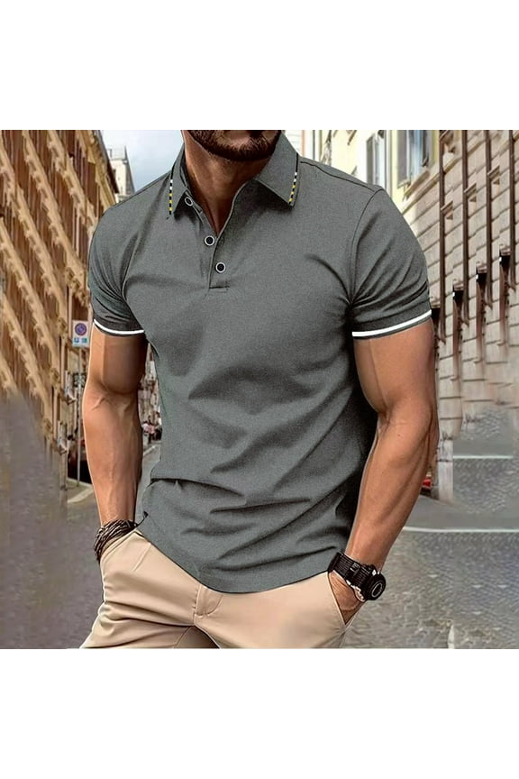 Plus Size Mens Polo Shirts Short Sleeve Button Up Casual Stylish Polo Shirts Summer Vacation Casual Shirts Loose Athletic Pullover Tees