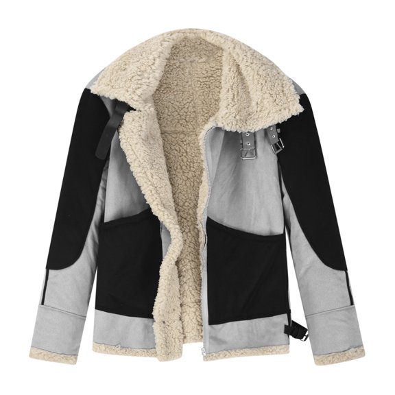 WXLWZYWL Mens Shearling Leather Coat Faux Suede Sherpa Lined Patchwork Winter Thicken Warm Lapel Sheepskin Jacket with Pockets