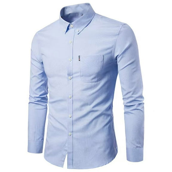 WXLWZYWL Spring Oxford Cotton Shirt Men Casual Slim Fit Stand Collar Shirt Mens Dress Shirts Long Sleeve Button Down Solid Shirt with Pocket