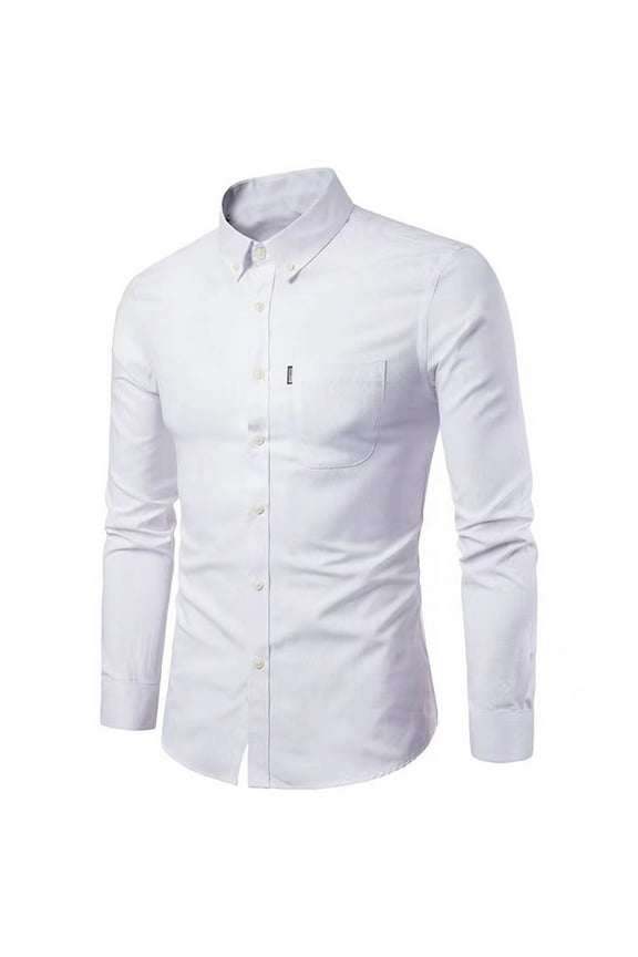 Spring Oxford Cotton Shirt Men Casual Slim Fit Stand Collar Shirt Mens Dress Shirts Long Sleeve Button Down Solid Shirt with Pocket