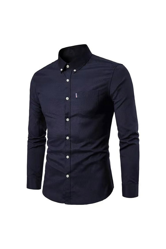Spring Oxford Cotton Shirt Men Casual Slim Fit Stand Collar Shirt Mens Dress Shirts Long Sleeve Button Down Solid Shirt with Pocket