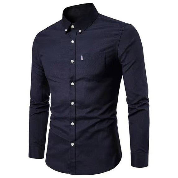 WXLWZYWL Spring Oxford Cotton Shirt Men Casual Slim Fit Stand Collar Shirt Mens Dress Shirts Long Sleeve Button Down Solid Shirt with Pocket