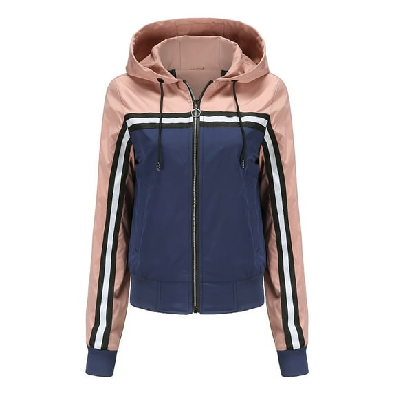 WXLWZYWL Coats for Women Winter Womens Jacket Waterproof Long Sleeve Coat Drawstring Hooded Outwear Patchwork Jackets Pink