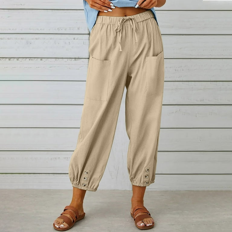 WXLWZYWL Cotton Linen Capri Pants for Women Casual Summer WXLWZYWL Cotton Linen Capri Pants for Women Casual Summer