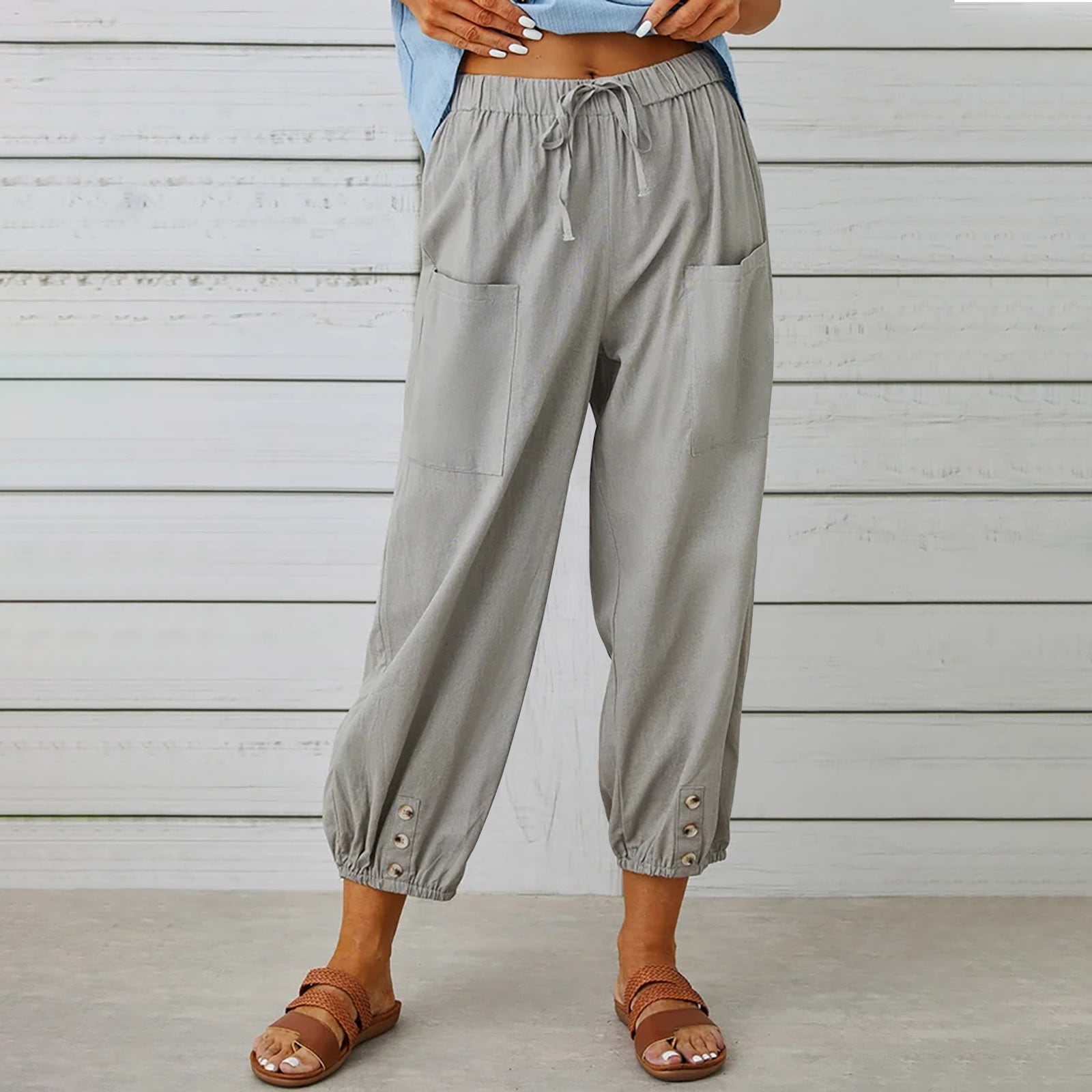 WXLWZYWL Cotton Linen Capri Pants for Women Casual Summer