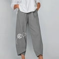 thumbnail image 1 of WXLWZYWL Cotton Linen Pants for Women Printed Harem Pants Capri Pant Plus Size Wide Leg Sweatpants Summer Cropped Elastic Waist Trousers Casual Lightweight Baggy Pants, 1 of 4