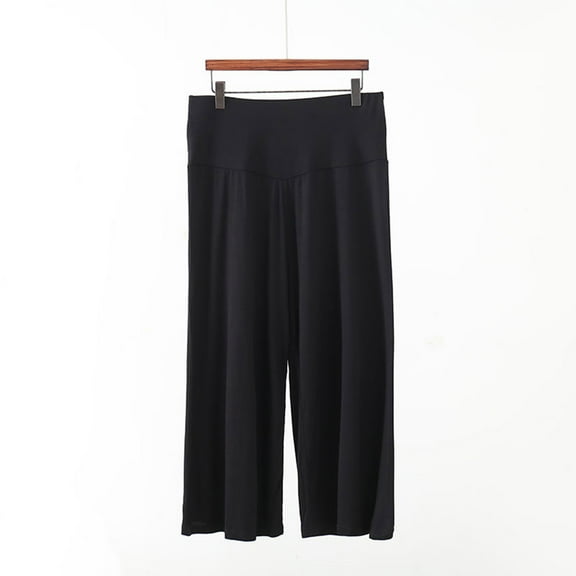 WXLWZYWL Cropped Pants for Women Plus Size Casual Summer Straight Leg Capri Pant with Pockets Loose Flowy Baggy Elastic Waist Pants Jersey Culottes Lounge Capri Pants