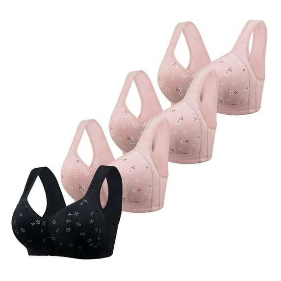 WXLWZYWL Daisy Bras for Older Women 4 Pack Breathable Front Closure Bras for Women No Underwire, Push Up Bras,Bras for Women