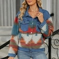 thumbnail image 1 of WXLWZYWL Denim Jacket for Women Plus Size Lapel Button Down Aztec Print Shirt Coat Shacket Western Jacket, 1 of 6