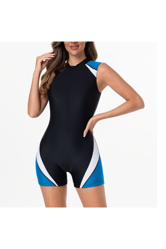 Diving Suit Swimsuit for Women Zip Up Athletic One Piece Swimwear Training Bathing Suit Sun Protection