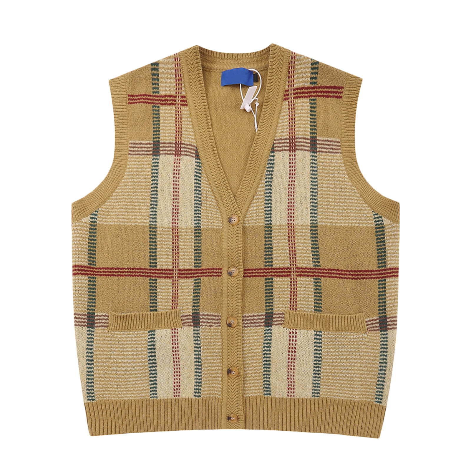 WXLWZYWL Fall Savings Clearance 2024 Mens Thick Argyle Sweater Vests Classic V Neck Button Up Knitwear Sleeveless Pullover Autumn Winter Warm Tank