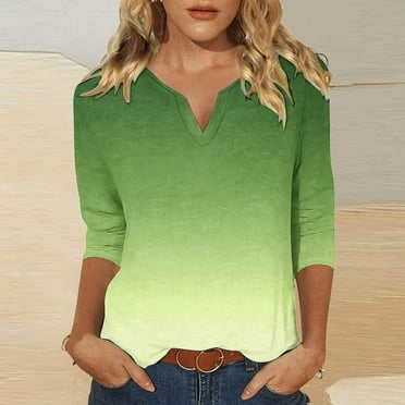WXLWZYWL Fall Savings Clearance 2024 Womens 3/4 Sleeve Shirts Summer Gradient Print Blouses Casual V-Neck Tshirt Ladies Daily Tunic Tops