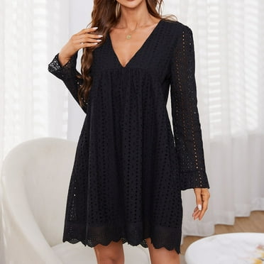 WXLWZYWL Fall Savings Clearance Deals Ruffle Dress Built-in Shorts California Romper Dress with Pockets Casual V-Neck Ruffle Sleeve Long Sleeve 2024 Summer Dresses