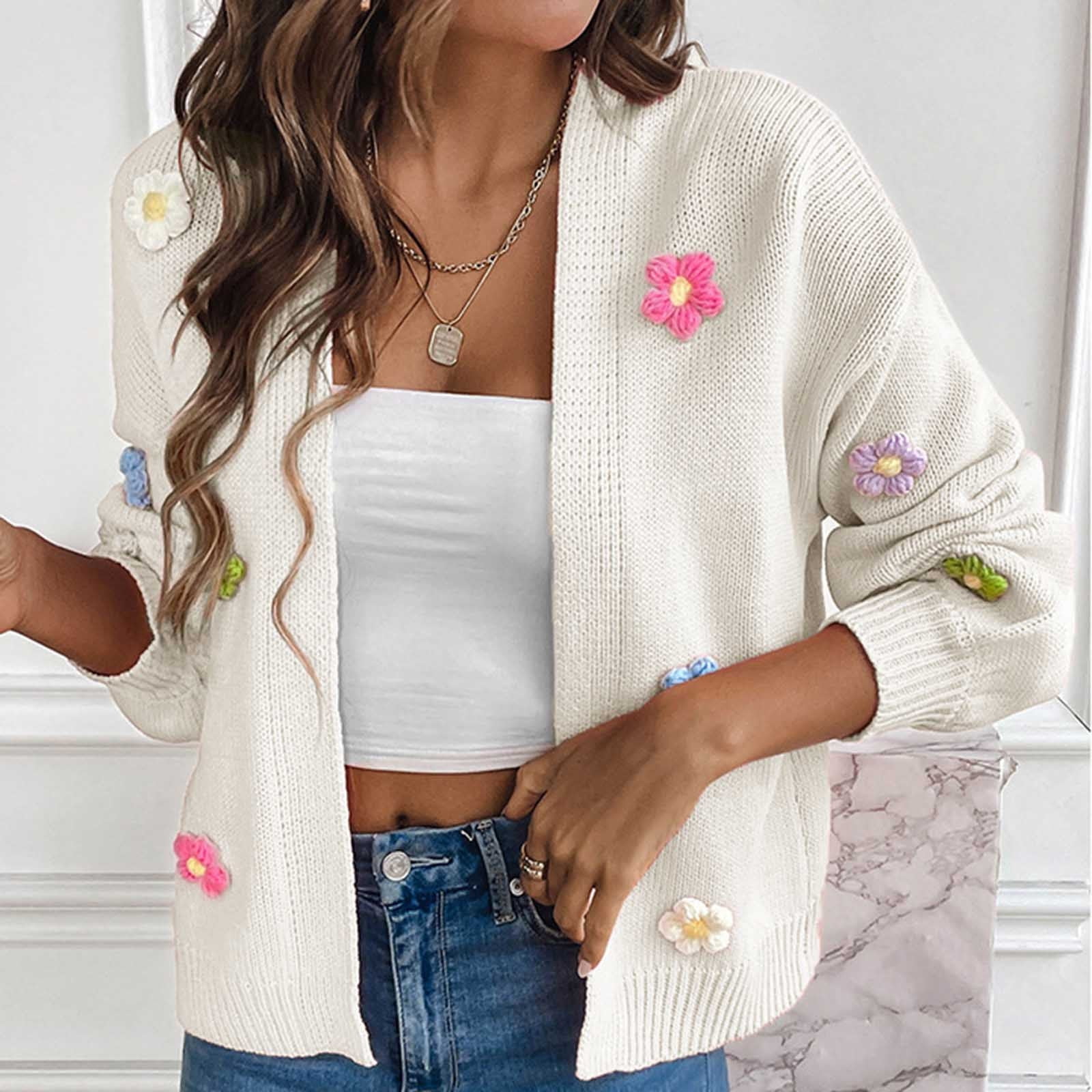 トップス MURRAL Framed flower knit short cardigan WXLWZYWL Fall Savings Women's Cropped Cardigan Sweaters Boho