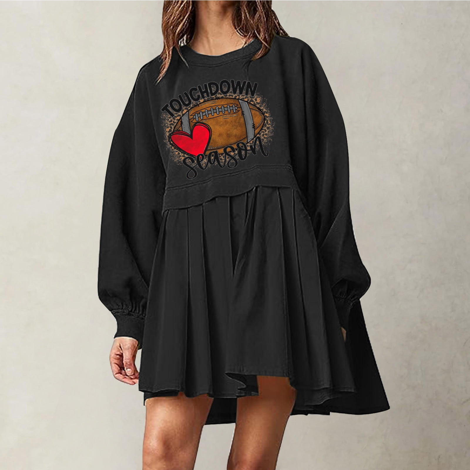 Women's Long Sleeve Crewneck Sweatshirt Dress With Drawstring Waist - Casual Tunic Mini Dress For Fall - View #3