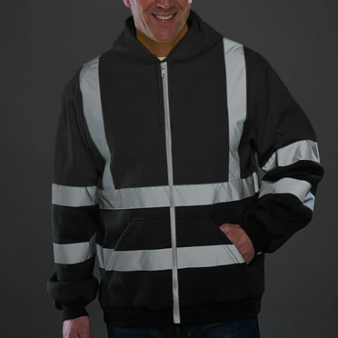 WXLWZYWL Fall Savings High Visibility Long Sleeve Shirts for Men Water Resistant Raincoat Jacket with Reflective Stripes ANSI Class 3 Safety Work Hooded Reflective Sweatshirts Pullover