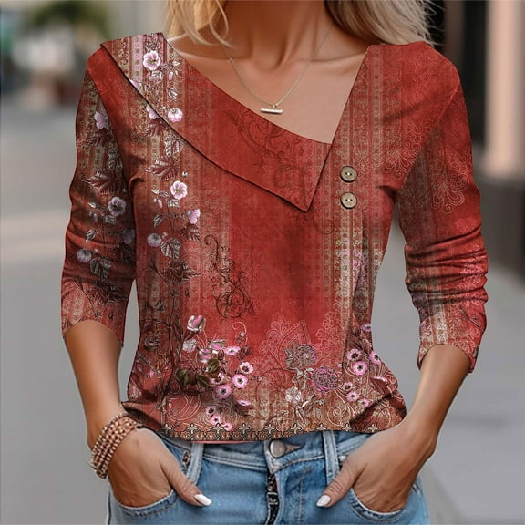 WXLWZYWL Fall Tops for Women Long Sleeve Collared V Neck Womens Button Down Color Block Blouse Casual Loose Fall Clothes