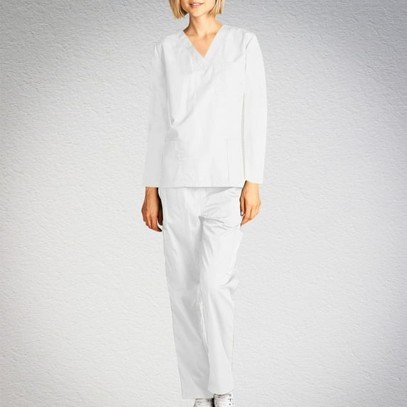 WXLWZYWL Fall Winter Saving Clothes for Women Women Casual Set 2 Piece Outfits Round Neck Short Sleeve Solid Color Blouse Pants Pajamas Suit Nurse Uniform Set