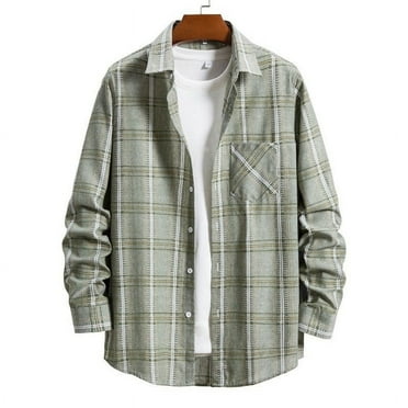 WXLWZYWL Fall Winter Savings Clearance Deals Mens Button Down Shirts Long Sleeve Flannel Plaid Overshirt Loose Fit Lapel Pocket Casual Fall Blouses