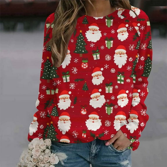 WXLWZYWL Family Christmas 2024 Womens Chrismas Sweatshirts Xmas Long Sleeve Thermal Crewneck Sweatshirts