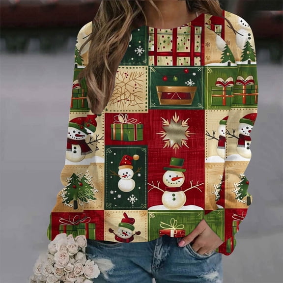 WXLWZYWL Family Christmas 2024 Womens Chrismas Sweatshirts Xmas Long Sleeve Thermal Crewneck Sweatshirts