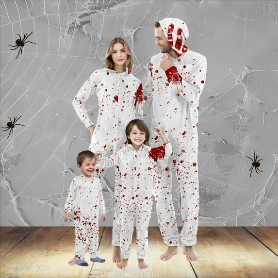 WXLWZYWL Family Halloween Pajamas Matching Sets Halloween Costumes 2024 Family Halloween Bloody Onesie Pajamas Funny Zipper Hooded Jumpsuit Pjs Matching Onesie