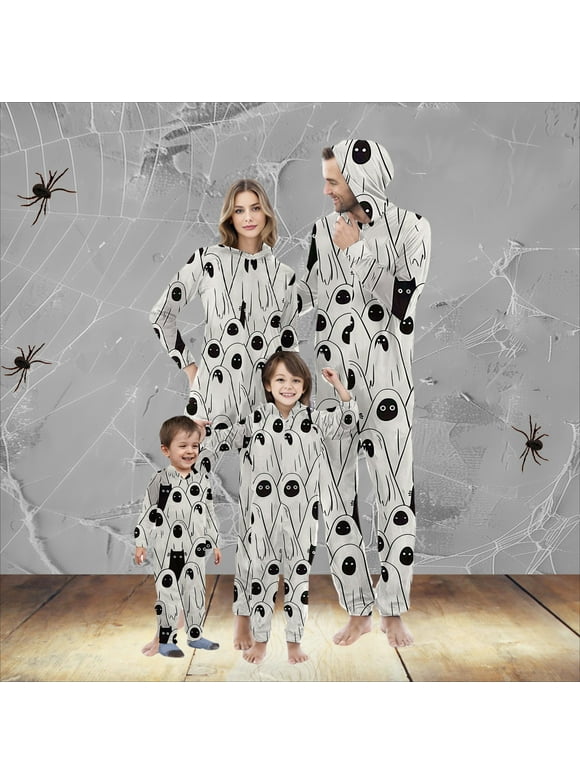 Family Halloween Pajamas Matching Sets Halloween Costumes 2024 Family Halloween Pumpkin Spider Ghost Printed Pajamas Funny Zipper Hooded Jumpsuit Pjs Matching Onesie