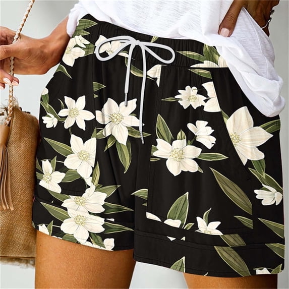 Aimik Fashion Women's Floral Printed Shorts with Drawstring and Pockets Summer Casual and Comfortable Short Pants
