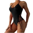 thumbnail image 1 of WXLWZYWL Fashion Women's Solid Color Drawstring Sexy Conservative Backless High Waist Bikini Swimsuit, 1 of 6