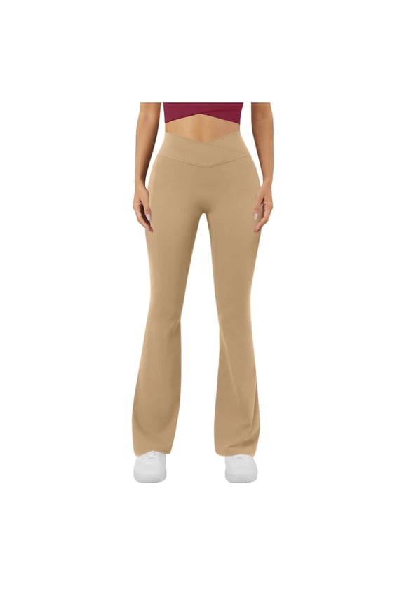 Flare Pants for Women Cross over High Waisted Yoga Pants Bootcut Wide Leg Workout Pants with Pockets