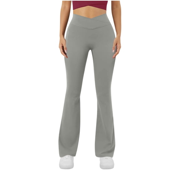 WXLWZYWL Flare Pants for Women Cross over High Waisted Yoga Pants Bootcut Wide Leg Workout Pants with Pockets