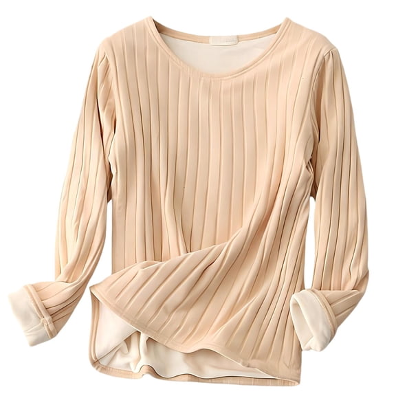WXLWZYWL Fleece Liend Pajamas Tops for Women Long Sleeve Shirts Crewneck Thicken Thermal Warm Winter Top Loungewear