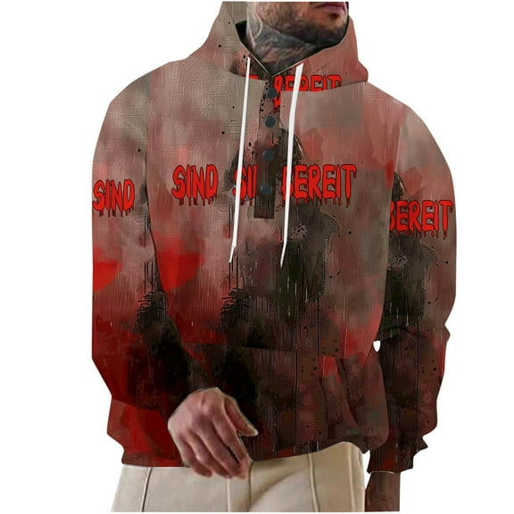 WXLWZYWL Funny Halloween Hoodies for Men Problem Ghost Halloween Sweatshirt for Men Graphic Letter Bloodstained Horror Hoodie Casual Long Sleeve Funny Shirts