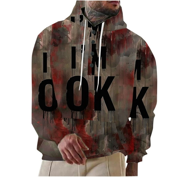 WXLWZYWL Funny Halloween Hoodies for Men Problem Ghost Halloween Sweatshirt for Men Graphic Letter Bloodstained Horror Hoodie Casual Long Sleeve Funny Shirts