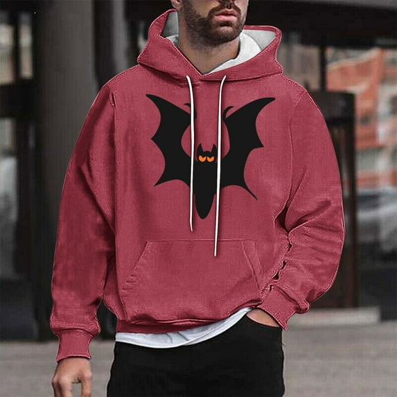 WXLWZYWL Funny Halloween Hoodies for Men Bat Design Shirt for Men with Pocket Drawstring Sweatshirt Hooded Costumes Pullover Tops Plus Size
