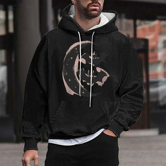 WXLWZYWL Funny Halloween Hoodies for Men Bat Design Shirt for Men with Pocket Drawstring Sweatshirt Hooded Costumes Pullover Tops Plus Size