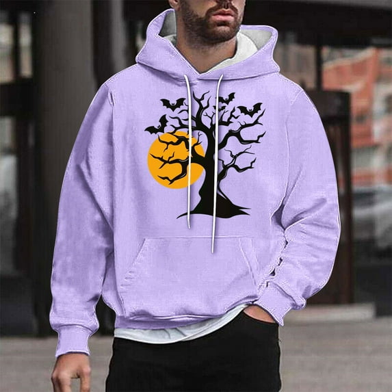WXLWZYWL Funny Halloween Hoodies for Men Bat Design Shirt for Men with Pocket Drawstring Sweatshirt Hooded Costumes Pullover Tops Plus Size