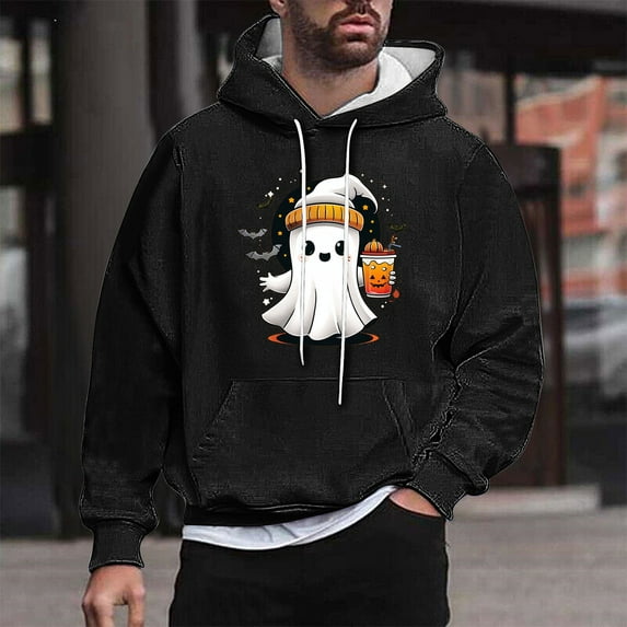 WXLWZYWL Funny Halloween Hoodies for Men Bat Design Shirt for Men with Pocket Drawstring Sweatshirt Hooded Costumes Pullover Tops Plus Size