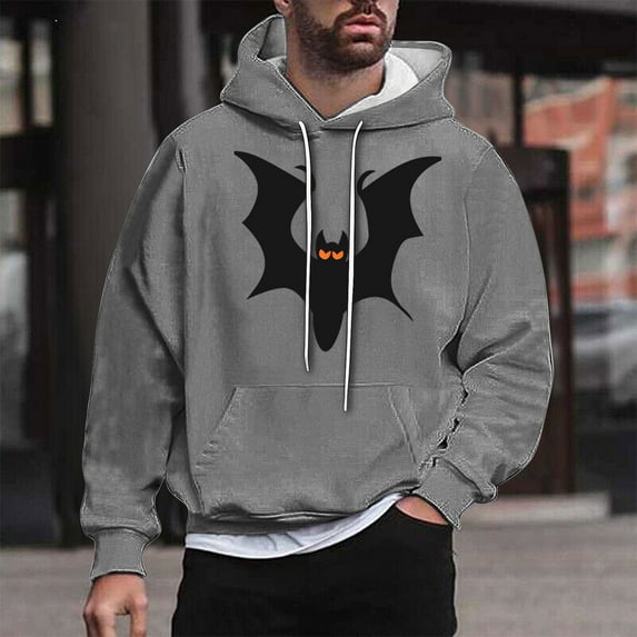 WXLWZYWL Funny Halloween Hoodies for Men Bat Design Shirt for Men with Pocket Drawstring Sweatshirt Hooded Costumes Pullover Tops Plus Size