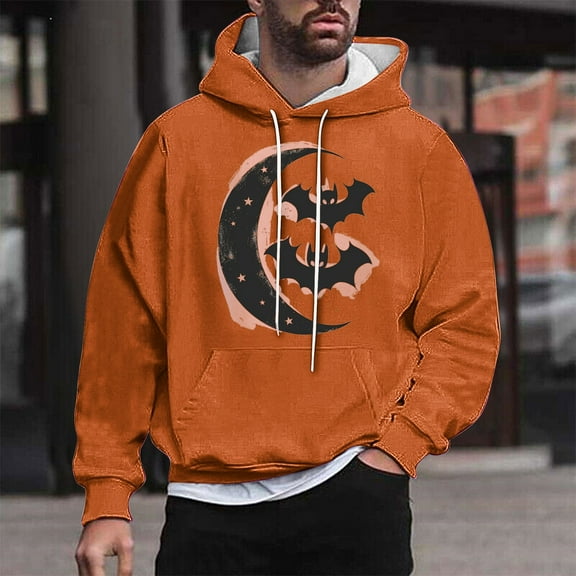 WXLWZYWL Funny Halloween Hoodies for Men Bat Design Shirt for Men with Pocket Drawstring Sweatshirt Hooded Costumes Pullover Tops Plus Size